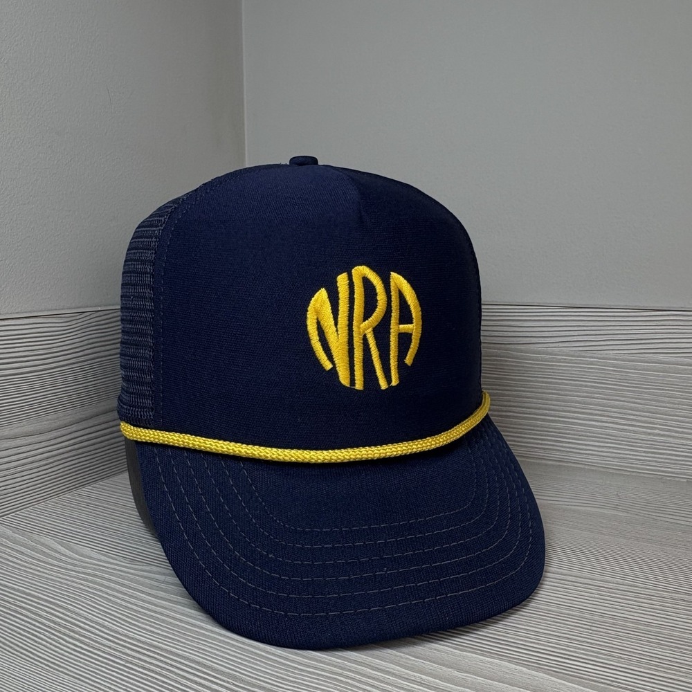 Vintage 80's NRA Trucker Rope Hat National Rifle Hunting Cap Snapback Adjustable